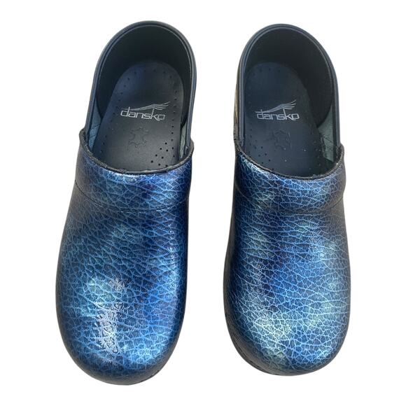 DANSKO Professional Metallic Blue Crackle Clogs EU 35 US 5 Nurse Work Shoe - Picture 14 of 16